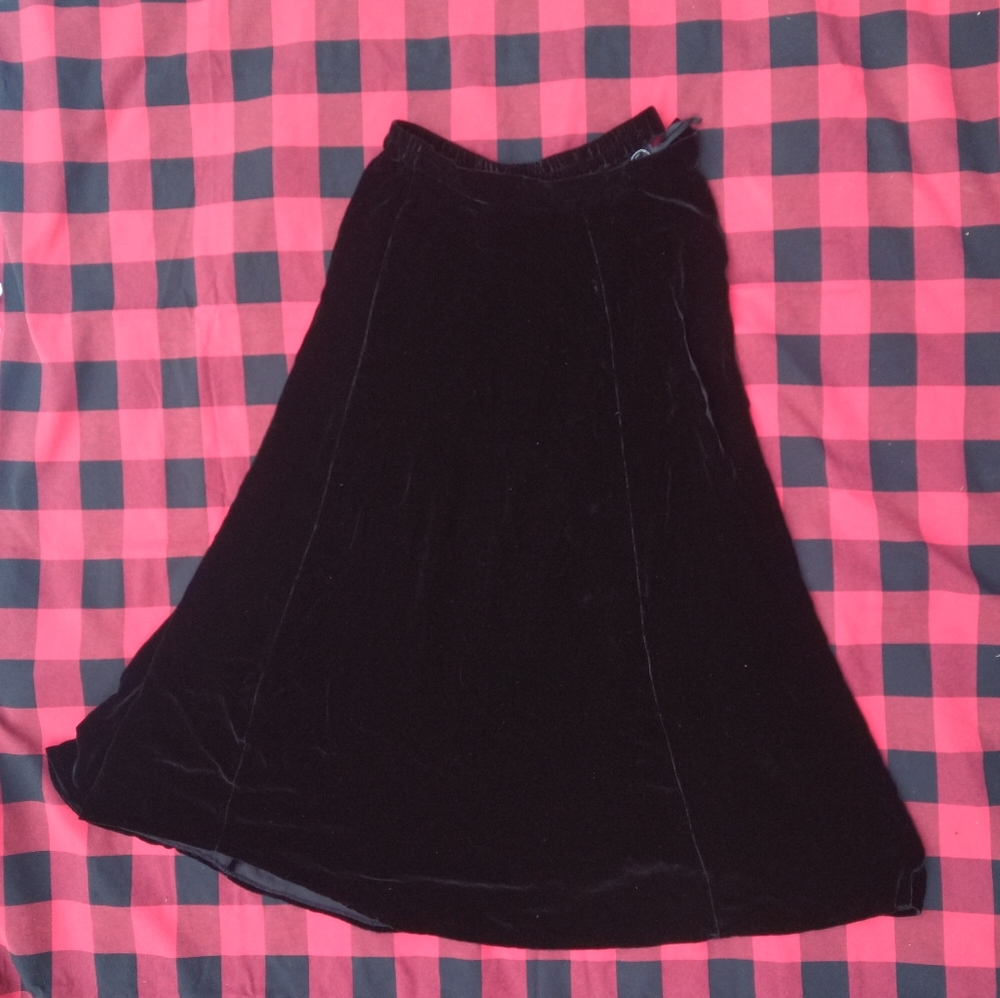 Black ankle length velvet skirt